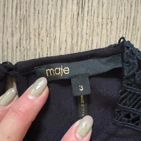 Maje Reia Embroidered Tassel Fringe Dress Dark Navy size 3 (large) - Picture 6 of 11